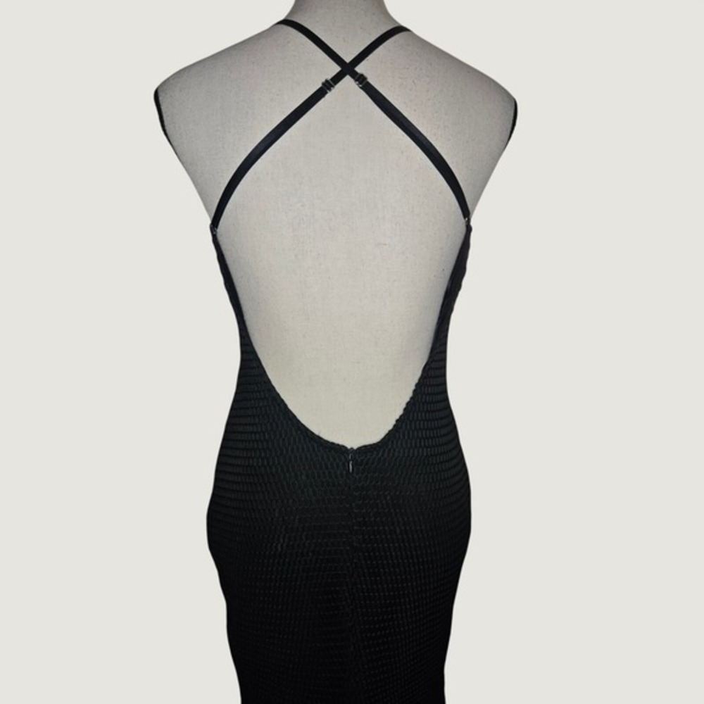 CQ by CQ Black Mesh Mermaid Maxi Dress Open Back Plunge Neck Size M - Picture 5 of 9